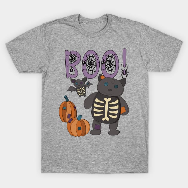 Boo Halloween Bat and Cat T-Shirt by Alissa Carin